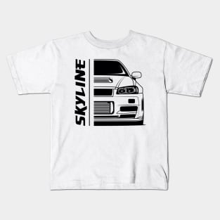 Front JDM Skyline R34 Kids T-Shirt